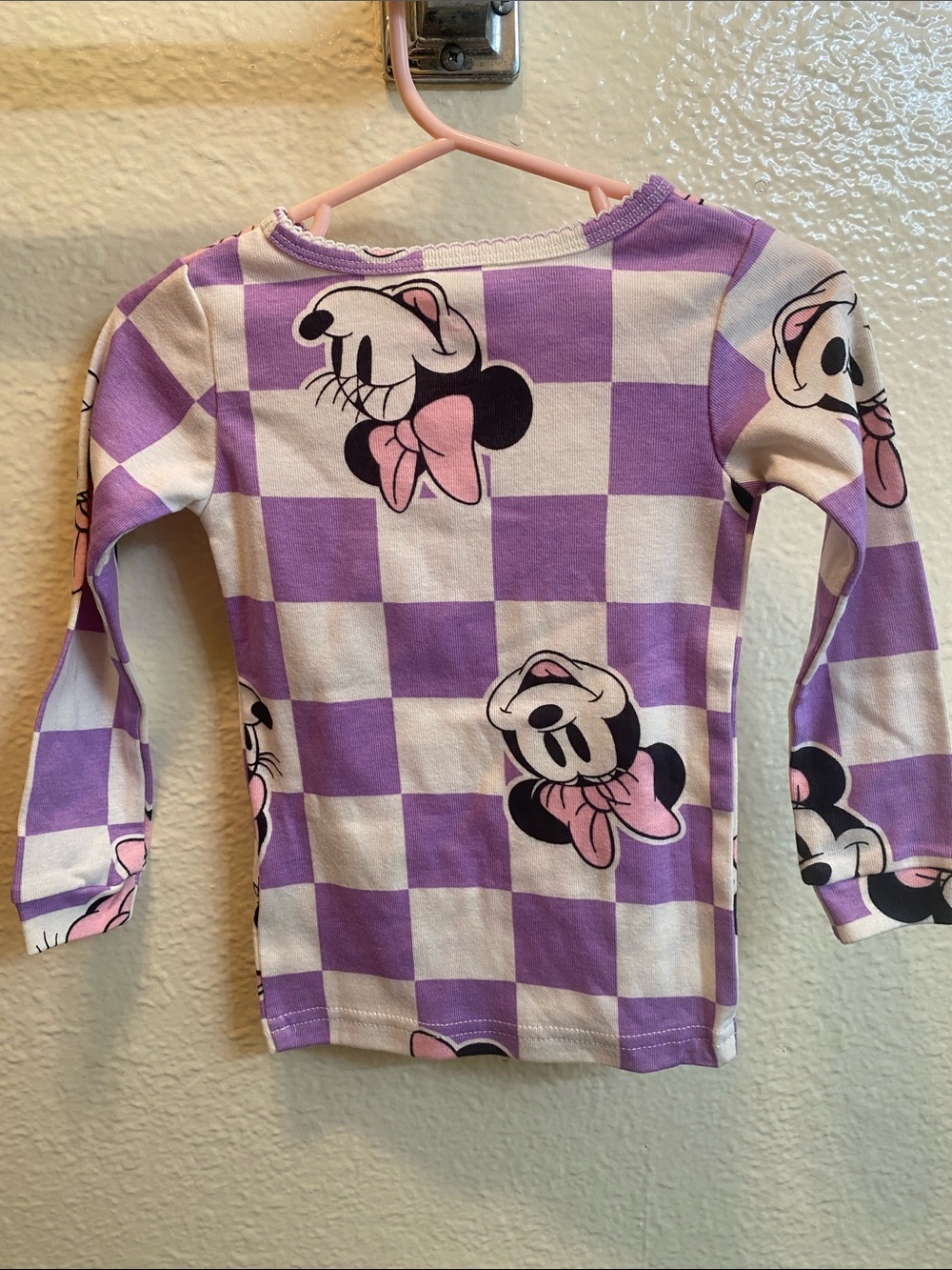 ♥️SOLD♥️ Disney Purple and White Checker Minnie Mouse Long Sleeve Top - Picture 4 of 5